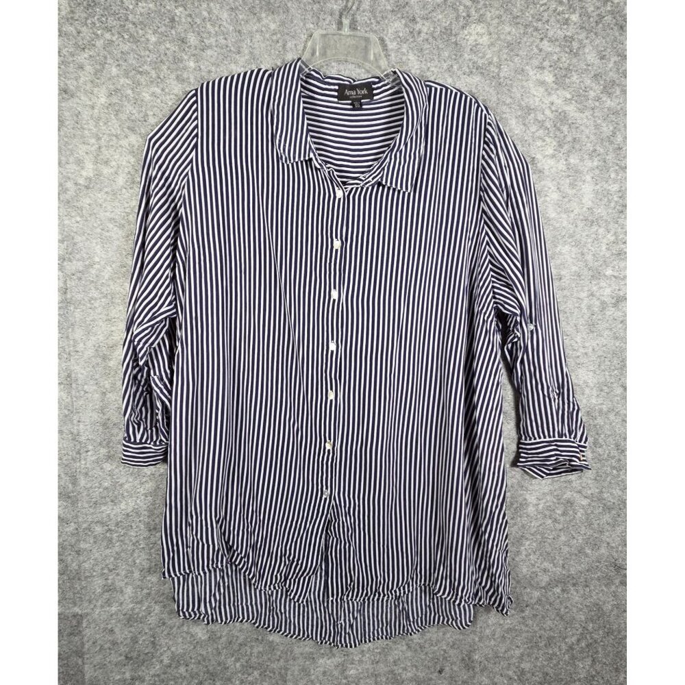 Arna York Women's Long Sleeve Button Down Shirt Striped Size 22/24